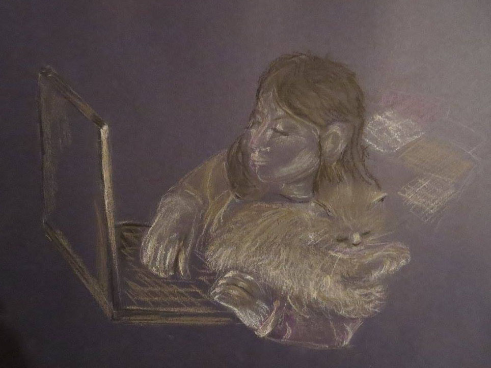 Lillian with Baileys and A Laptop